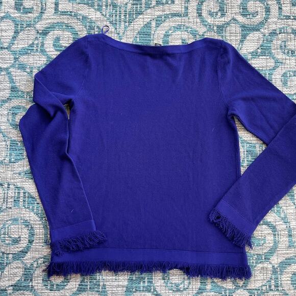 Ann Taylor Sail to Sable Fringe Hem Sweater Blue Long Sleeve - Size S - Picture 3 of 9